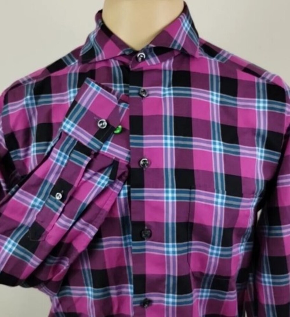 Eton Slim Mens Multicolor Check Long Sleeve Dress Shirt Size Medium -15 3/4 - 40
